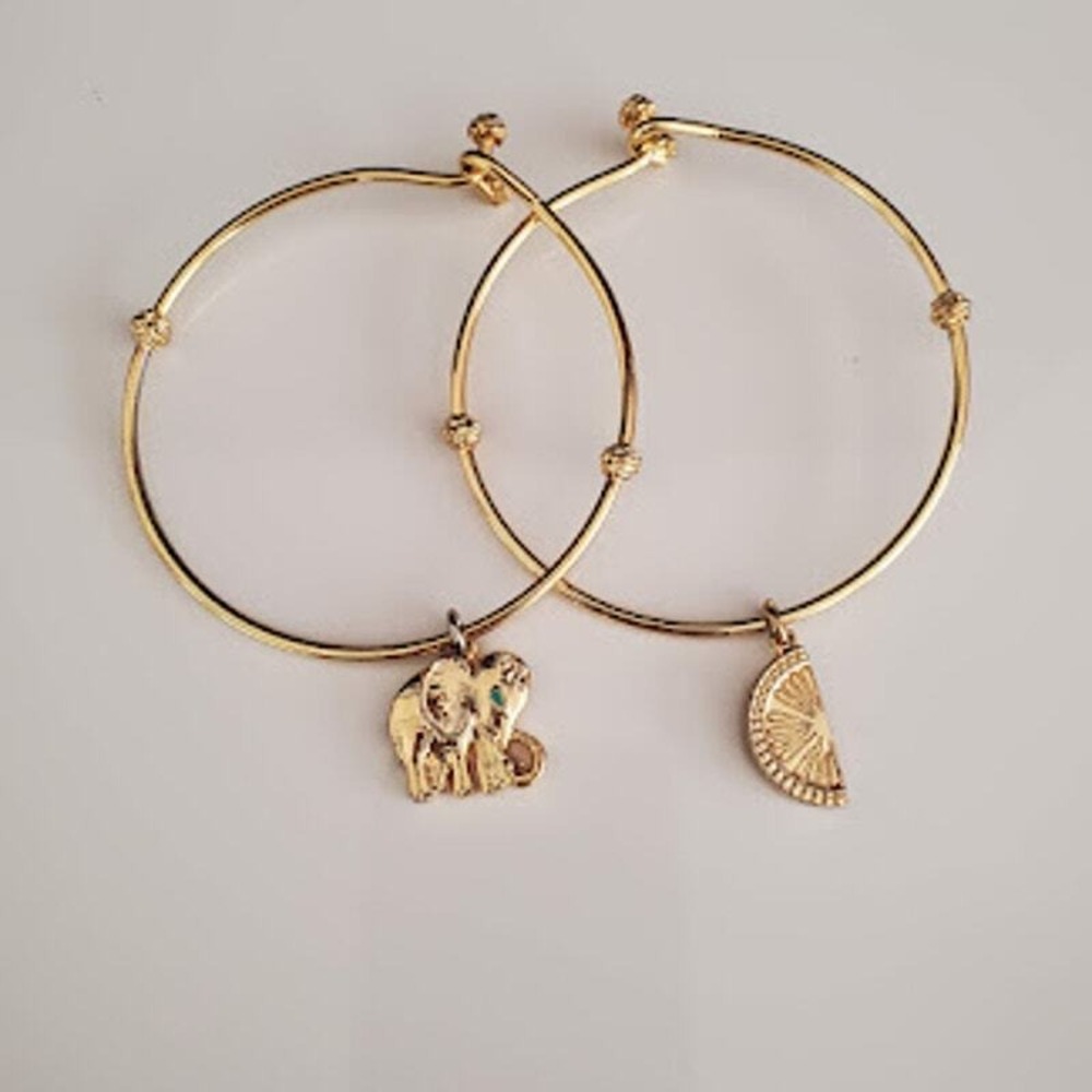 Two Lilly Pulitzer‎ Bangles Gold Tone Orange Slice and Elephant Charms Signed